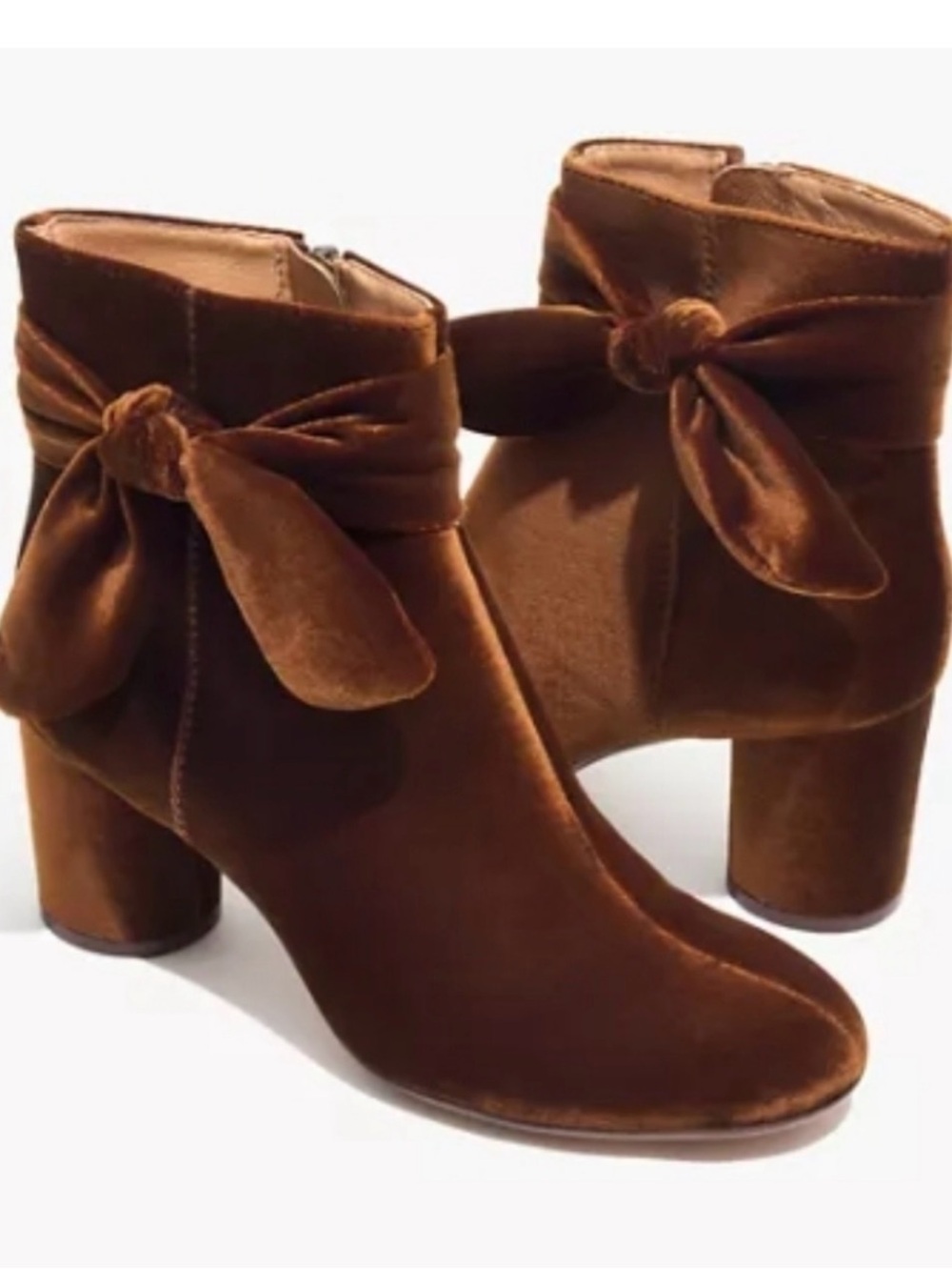 Madewell Chestnut Esme Velvet Bow Ankle Boots